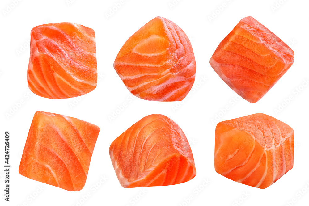 slices of red fish on a white background slices of red fish on a white background