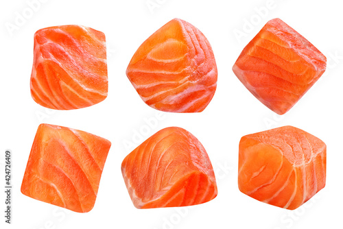 slices of red fish on a white background