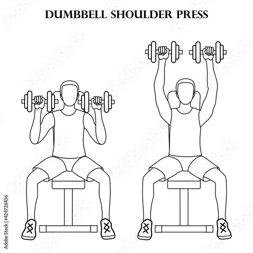 Dumbbell shoulder press exercise strength workout vector illustration outline