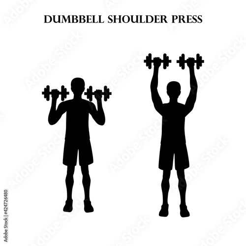 Dumbbell shoulder press workout exercise vector illustration silhouette