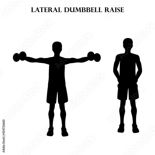 Lateral dumbbell raise workout exercise vector illustration silhouette