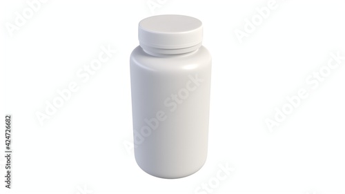 3d render of white plastic bottle with pills isolated