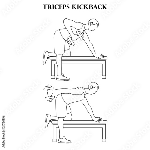 Triceps kickback exercise strength workout illustration outline