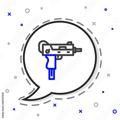 Line UZI submachine gun icon isolated on white background. Automatic weapon. Colorful outline concept. Vector