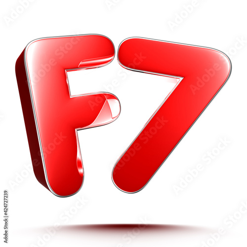 F7 red 3D illustration on white background with clipping path. photo