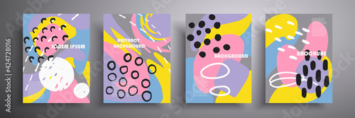 Vector creative design. Covers with abstract shapes and doodles. Modern trendy pattern for funny cover template for brochure, book, magazine, postcard, notepad, etc.