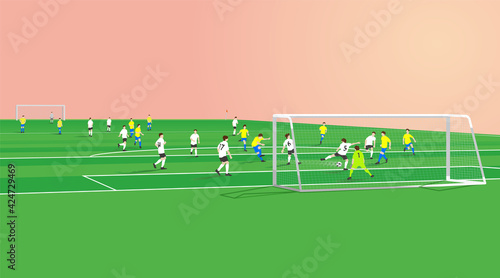 Soccer Shooting scene in front of the goal. Vector