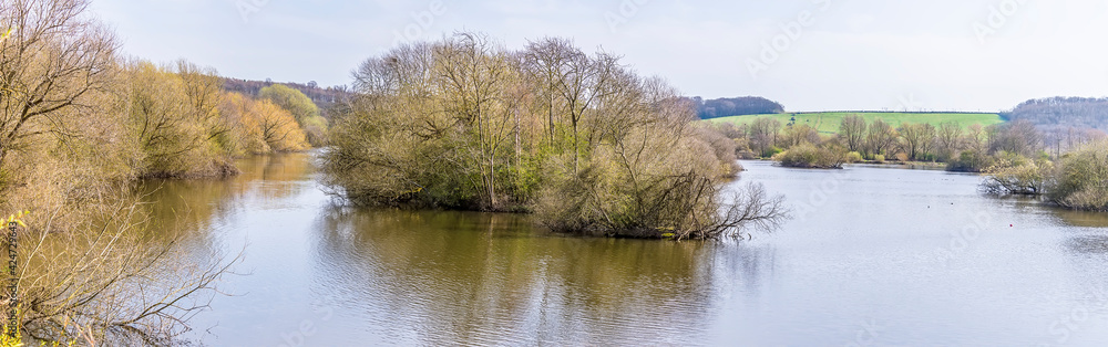 A view across wetland on the outskirts of Nottingham, UK on a sunny spring day
