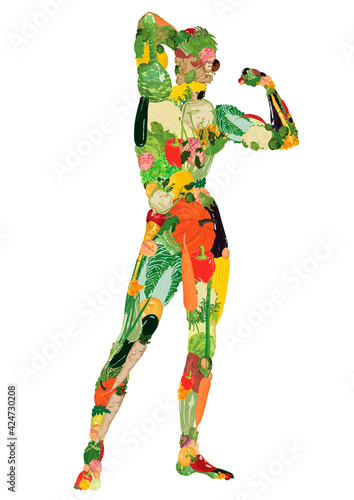 The figure of a man made of vegetables, symbolizing a healthy lifestyle.