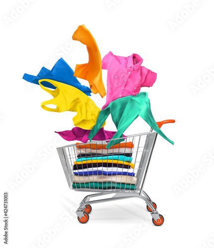 Clothes in the cart. Vector illustration.