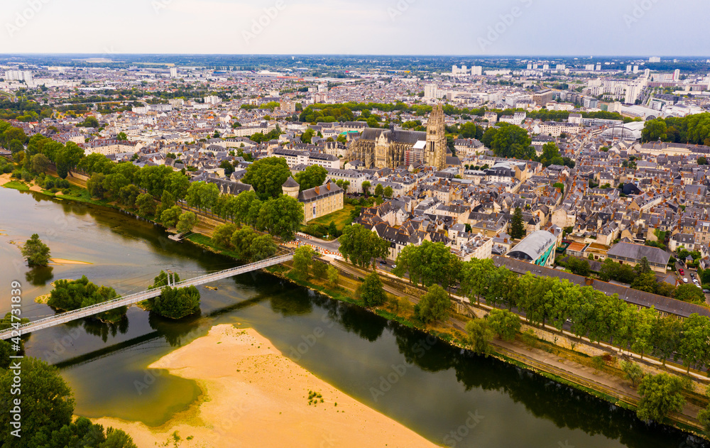 Aerial panoramic view of Tours city in Loire valley of France