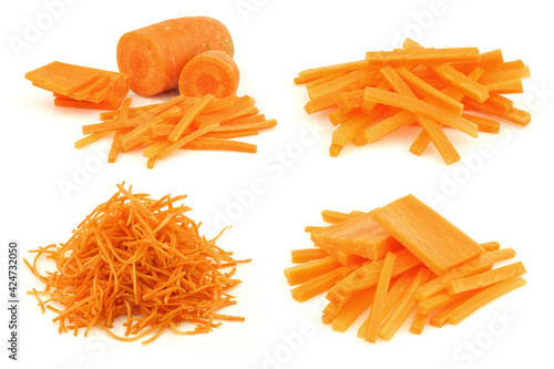 winter carrot cut in slices and julienne  on a white background