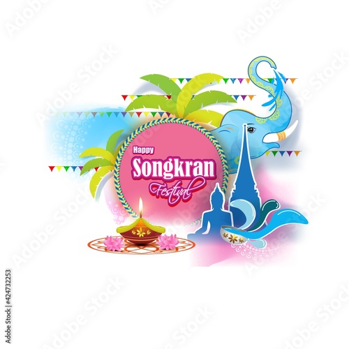 VECTOR ILLUSTRATION FOR HAPPY SONGKRAN, THAILAND FESTIVAL WITH TEXT SONGKRAN MEANS NEW YEAR