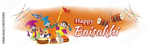 Vector illustration for happy Baisakhi, Indian punjabi festival with festival theme elements.