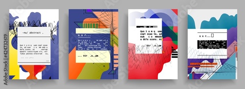 Covers templates set with graphic geometric elements. Applicable for brochures, posters, covers and banners. Vector illustrations.