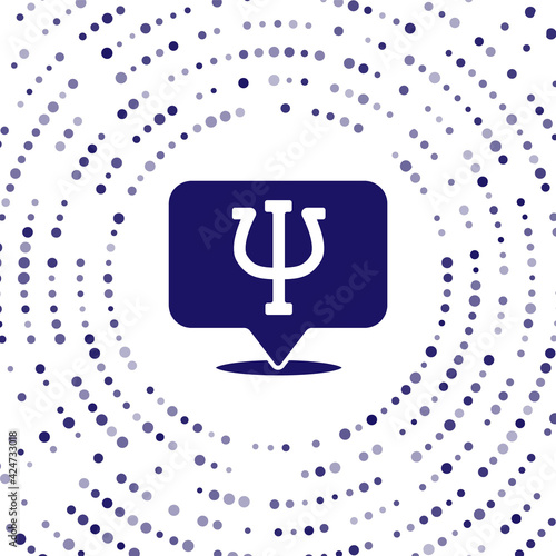 Blue Psychology icon isolated on white background. Psi symbol. Mental health concept, psychoanalysis analysis and psychotherapy. Abstract circle random dots. Vector