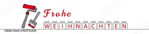 Frohe Weihnachten Schriftzug Silhouette mit Pinsel, Farbrolle und Geschenken für Handwerker Maler