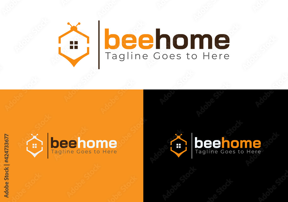 Bee Home logo design Vector template. bee home icon. home and bee sign Bee Home logo design Vector template. bee home icon. home and bee sign