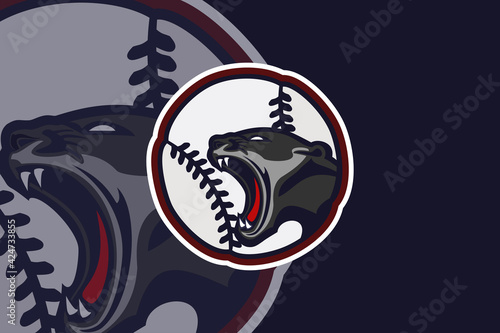 Black Cougar baseball logo vector illustration. Suitable for Baseball logo.