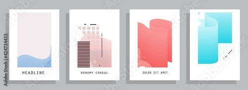 Covers templates set with graphic geometric elements. Applicable for brochures, posters, covers and banners. Vector illustrations.