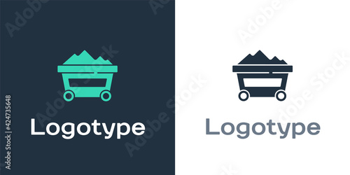 Logotype Coal mine trolley icon isolated on white background. Factory coal mine trolley. Logo design template element. Vector