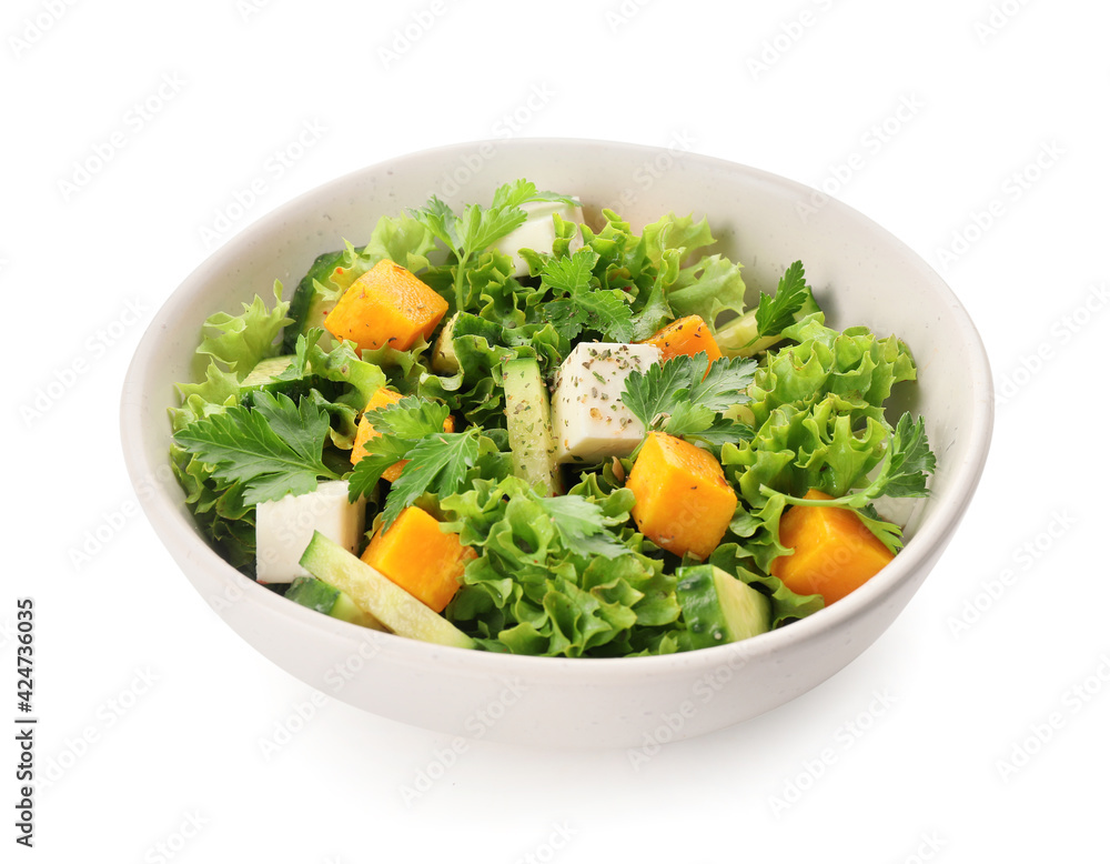 Bowl of fresh salad with vegetables on white background Bowl of fresh salad with vegetables on white background