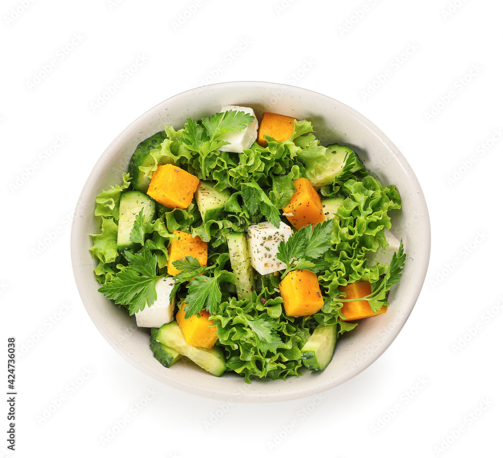 Bowl of fresh salad with vegetables on white background Bowl of fresh salad with vegetables on white background