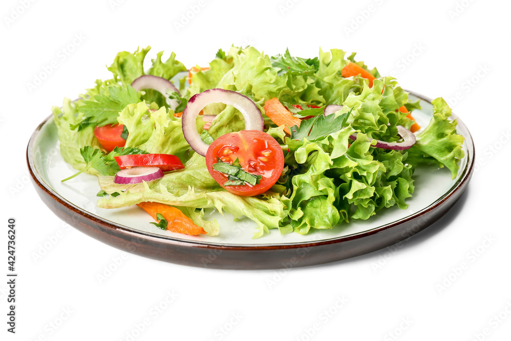 Plate of fresh salad with vegetables on white background Plate of fresh salad with vegetables on white background