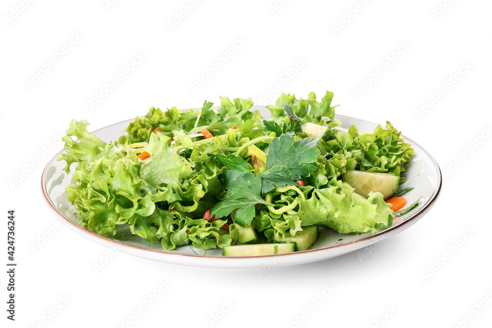 Plate of fresh salad with vegetables on white background Plate of fresh salad with vegetables on white background