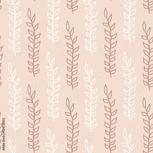 Botanical line art seamless pattern. Vector illustration.