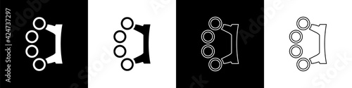 Set Brass knuckles icon isolated on black and white background. Vector