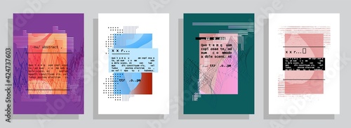 Covers templates set with graphic geometric elements. Applicable for brochures, posters, covers and banners. Vector illustrations.