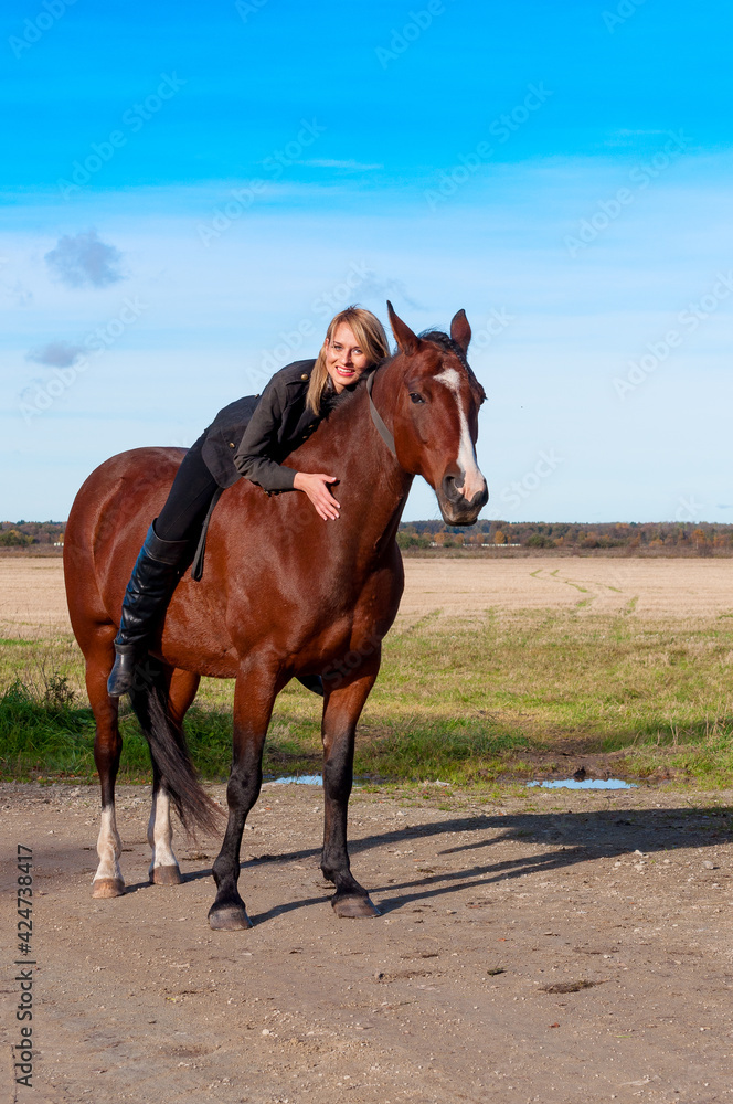 beautiful woman walking with horse beautiful woman walking with horse