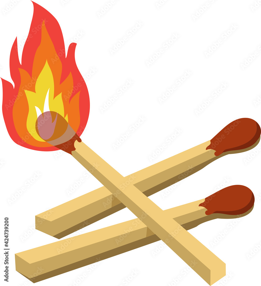 Cartoon isolated vector object matches and fire Cartoon isolated vector object matches and fire