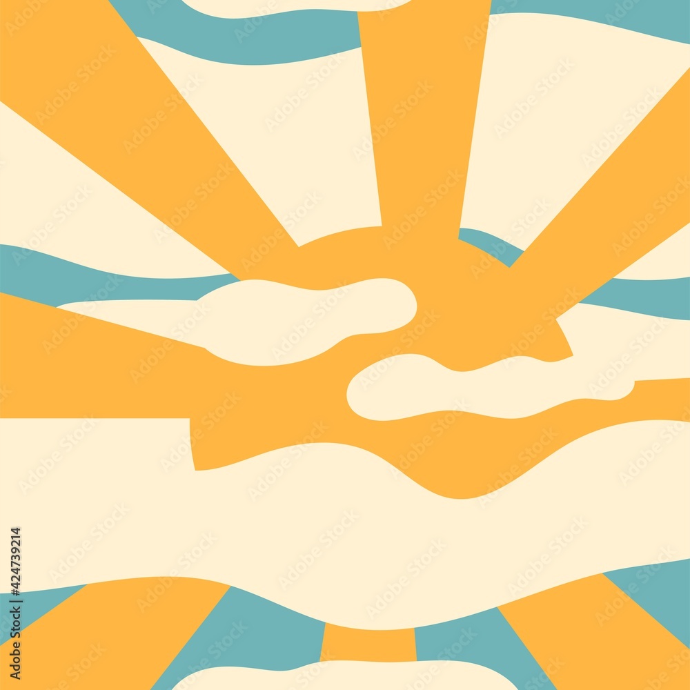 Vector illustration with the image of the sun and clouds in a retro style. Vintage print. Vector illustration with the image of the sun and clouds in a retro style. Vintage print.