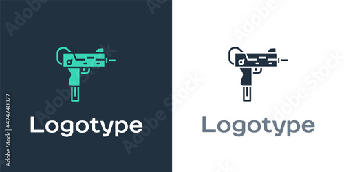Logotype UZI submachine gun icon isolated on white background. Automatic weapon. Logo design template element. Vector