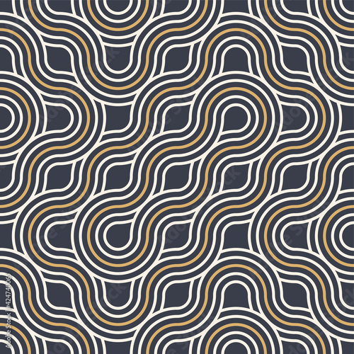 Abstract seamless. Seamless braided linear pattern, wavy lines. Endless striped texture with winding elements. Vector geometric color background.