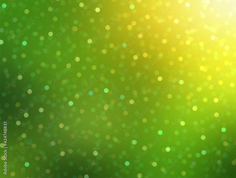 Summer glow and sparkling bokeh fly on green background. Holidays nature abstract illustration.