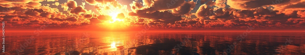 Beautiful sea sunset, panorama of the ocean at sunset, sunrise over the sea,, 3d rendering