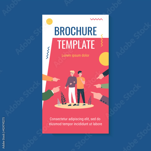 Gay intolerant society. Hands of people pointing male couple flat vector illustration. Accusation, inequality, LGBT social problems concept for banner, website design or landing web page