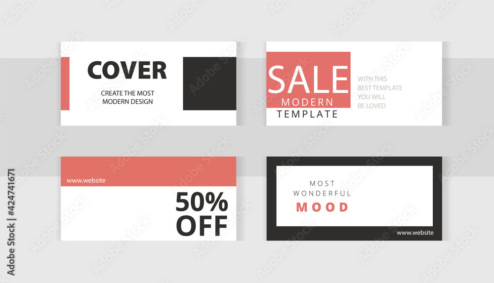 Modern red style. Set of editable horizontal photo collage banners. Minimalism templates for social media posting and online advertising. Trend vector illustration. Modern red style. Set of editable horizontal photo collage banners. Minimalism templates for social media posting and online advertising. Trend vector illustration.