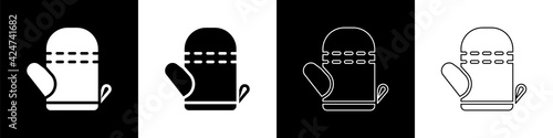 Set Oven glove icon isolated on black and white background. Kitchen potholder sign. Cooking glove. Vector