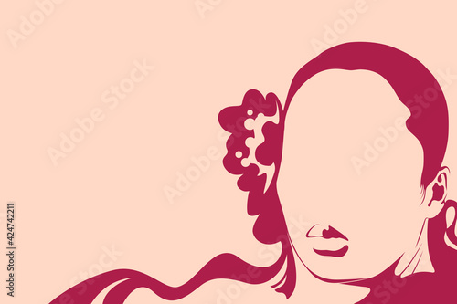  Modern  abstract  contour portrait of a woman. Editable vector template in flat style. 