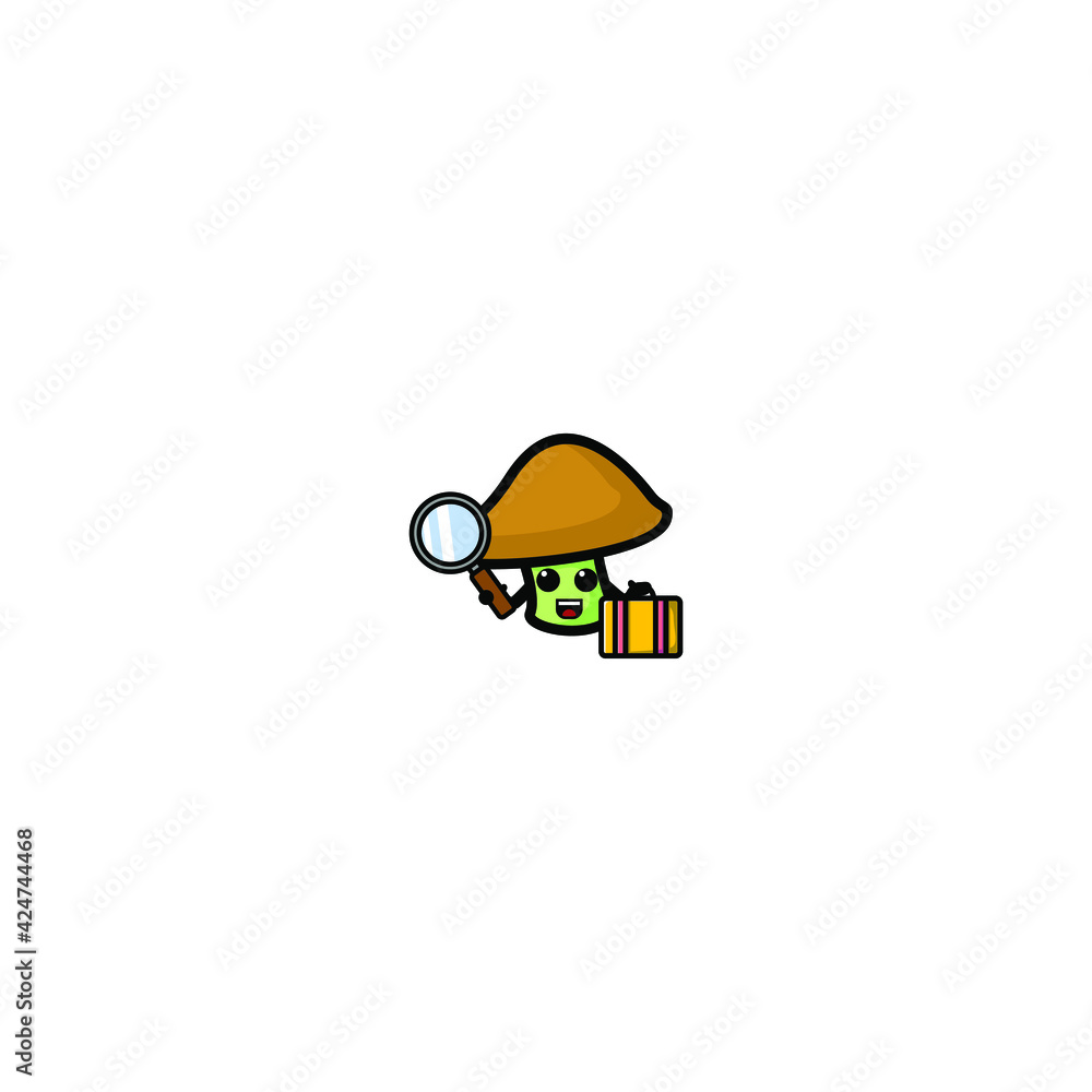 Cute Mushrooms Cartoon Character Vector Illustration Design. Outline, Cute, Funny Style. Recomended For Children Book, Cover Book, And Other.