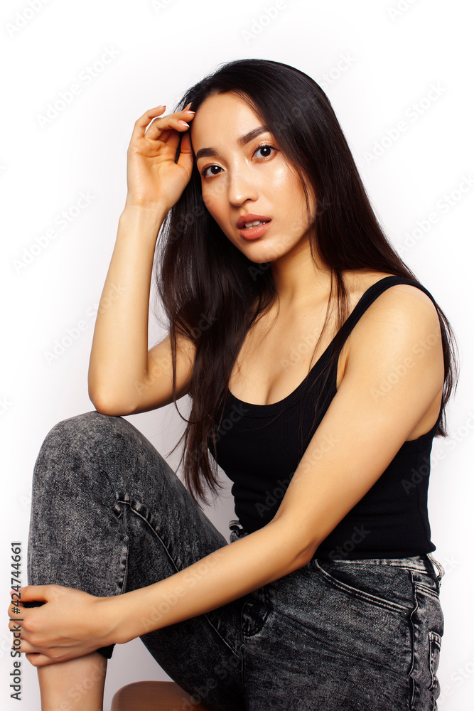 young pretty long hair asian woman happy smiling emotional posing isolated on white background, lifestyle people concept young pretty long hair asian woman happy smiling emotional posing isolated on white background, lifestyle people concept