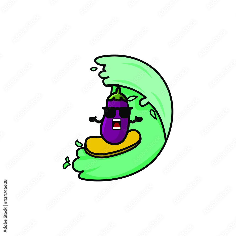Obraz premium Cute Eggplant Cartoon Character Vector Illustration Design. Outline, Cute, Funny Style. Recomended For Children Book, Cover Book, And Other.