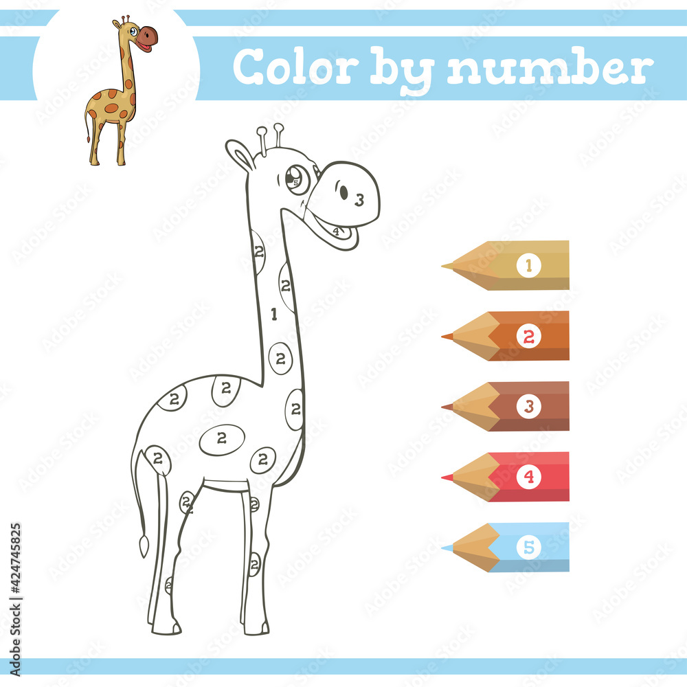 Naklejka premium Color by numbers. Coloring page for preschool children. Learn numbers for kindergartens. Educational game. Vector illustration