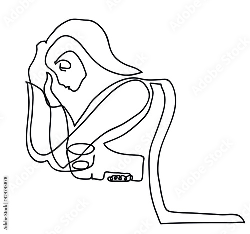 One line drawing of sick woman.
One continuous line drawing of flu concept.