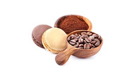 Coffee   macarons assorted with coffee beans isolated on white background. Clipping Path.