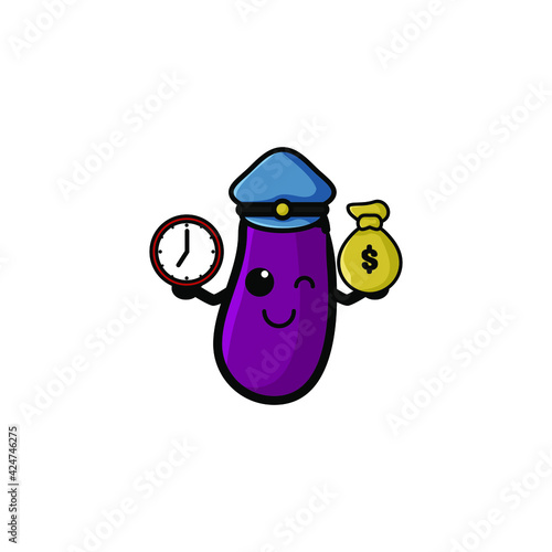 Cute Eggplant Cartoon Character Vector Illustration Design. Outline  Cute  Funny Style. Recomended For Children Book  Cover Book  And Other.
